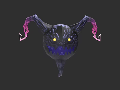 Game and Movie Character Featuring Black Spherical Head Yellow Eyes Purple Mouth and Spiked Tentacles 3d model