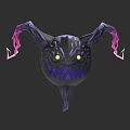 Game and Movie Character Featuring Black Spherical Head Yellow Eyes Purple Mouth and Spiked Tentacles