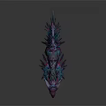 Fantasy Creature With Purple Blue Feathers White Purple Body Horned Sharp Teeth Standing Pose