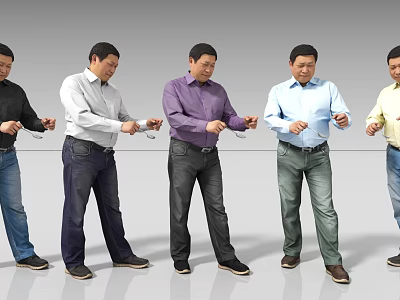 Five Men In Different Shirts Holding Spoons Standing In Various Poses 3d model