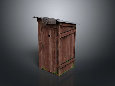 Small Old Wooden Shed With Broken Roof Door And Green Stains 3d model