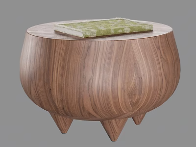 Elegant Wooden Round Side Table with Circular Top Three Legs and Green Book 3d model