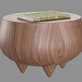 Elegant Wooden Round Side Table with Circular Top Three Legs and Green Book