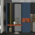 Modern Room Divider Design With Textured Panel Shelf And Potted Plants 3d model