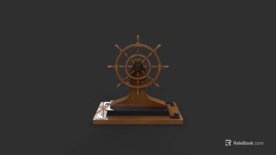 Vintage Wooden Ship Steering Wheel Decorative Model With Base Stand 3d model 
