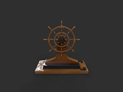 Vintage Wooden Ship Steering Wheel Decorative Model With Base Stand 3d model