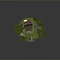 Miniature Wooden House with Trees Grass Stream Stone Bridge and Stones as Home Decorative Item