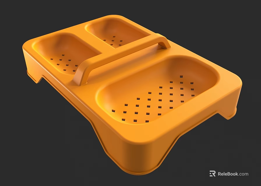 Orange Plastic Bathroom Accessory Drainer With Three Compartments And Handle 3d model 