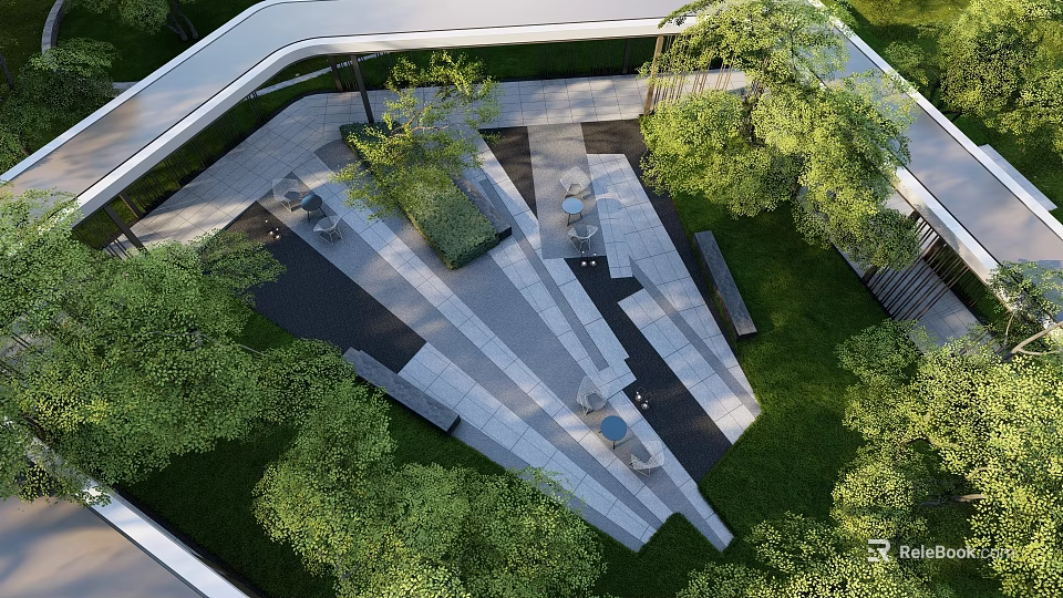 Residential Landscape Design With Lush Greenery Paved Pathways And Cozy Seating Areas 3d model 