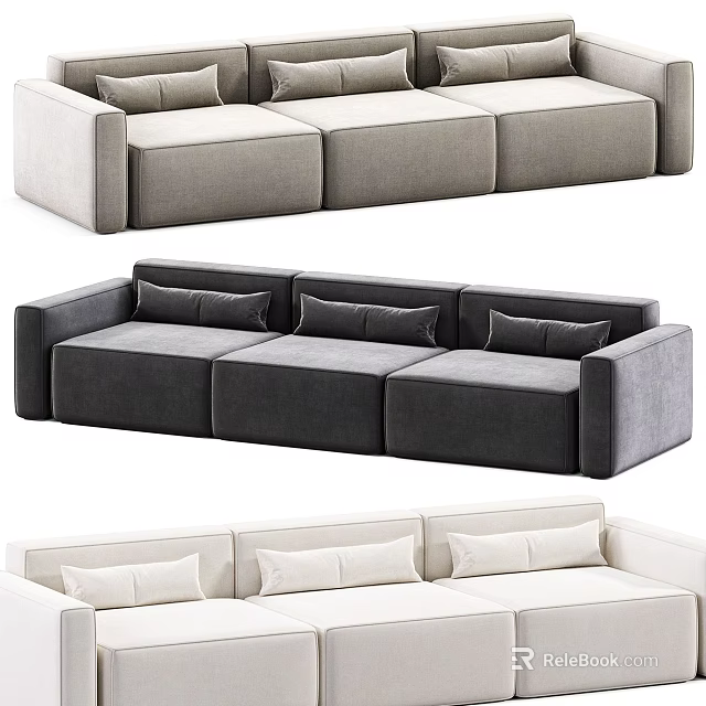 Modern Three Seater Sofa With Soft Cushions And Multiple Color Options 3d model