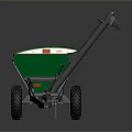 Orange And Green Agricultural Fertilizer Spreader Vehicle With Black Wheels And Mechanical Arm