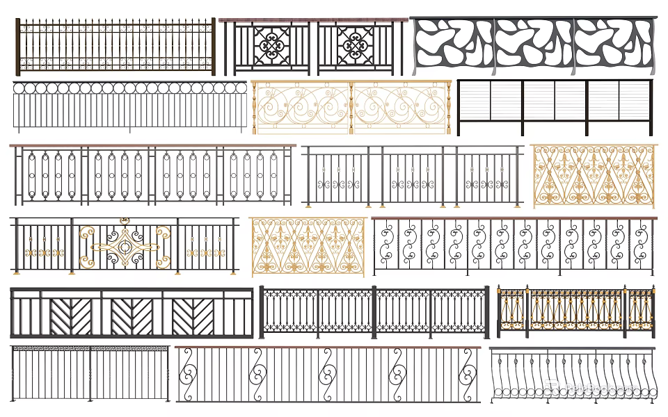 Various Decorative Fence Designs Featuring Intricate Patterns And Metal Structures 3d model