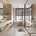 Modern Bathroom Interior Design With Glass Shower Enclosure Bathtub And Double Vanity