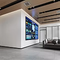 Modern Service Hall Interior With Digital Screen And Sofas