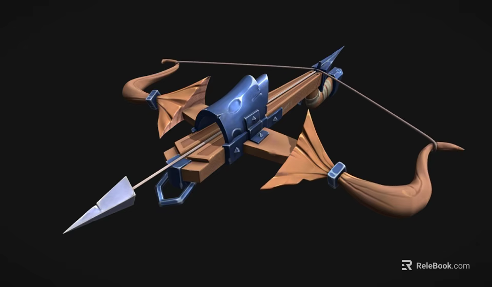 Medieval Crossbow With Blue Metal Components And Wooden Curved Bow Arms 3d model 
