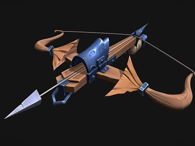 Medieval Crossbow With Blue Metal Components And Wooden Curved Bow Arms 3d model