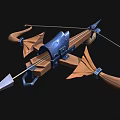 Medieval Crossbow With Blue Metal Components And Wooden Curved Bow Arms