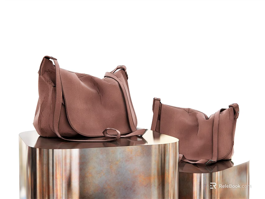 Fashionable Brown Leather Crossbody Bags Showcased On Sleek Metal Display Stands 3d model 