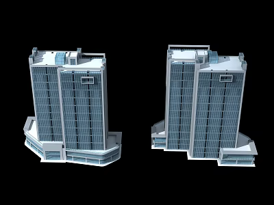 Twin Modern High Rise Office Buildings With Glass Curtain Walls And Exterior Architectural Design 3d model