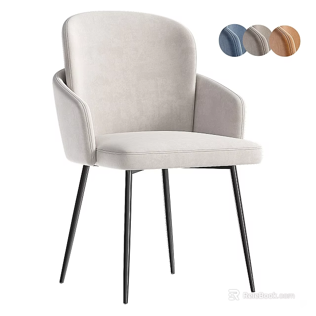 Modern Beige Upholstered Dining Chair With Armrest Metal Legs And Color Options 3d model 