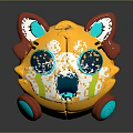 Yellow Space Exploration Toy Rover With Red Ears Blue Eyes And Orange Stripes
