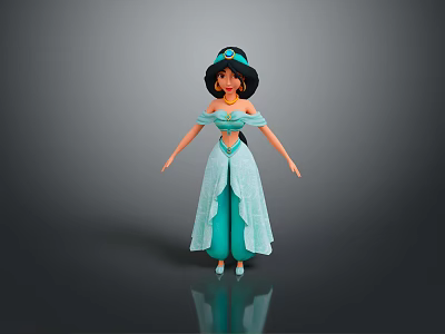 3D Animated Movie Character Standing In Blue Outfit With Turban And Jewelry 3d model