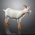 Low Poly White Goat with Orange Horns and Hooves 3D Model in Minimalist Design
