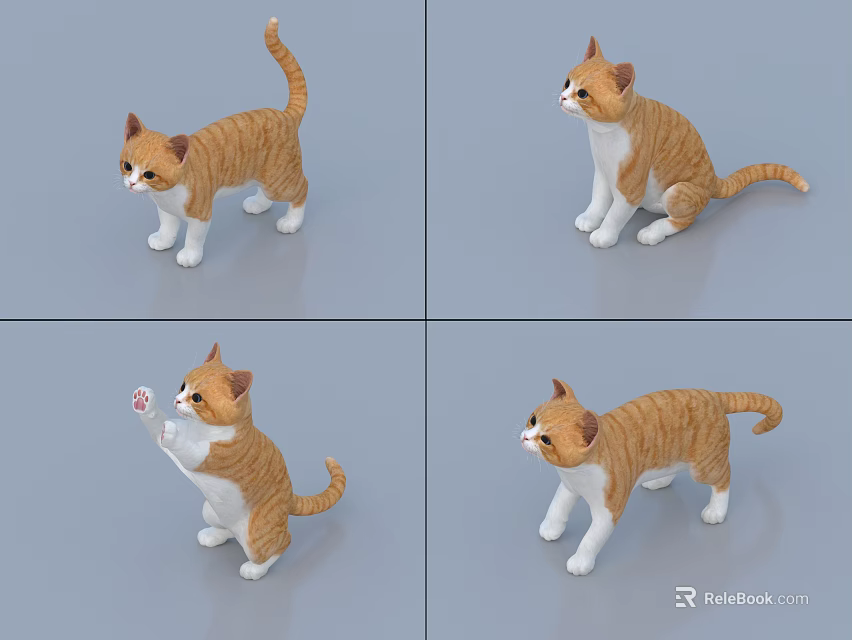 Orange And White Reptile Figurine Display In Four Different Poses On Gray 3d model 