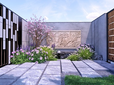 Chinese-style courtyard flower mirror combination 3d model