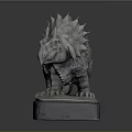 Miniature Human Figure Standing By Triceratops Prorsus Marsh Model On Base With Nameplate