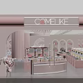 VELIKE Pink Store Interior With Curved Display Windows And Product Shelves