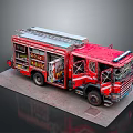 Red Fire Truck Model With Open Doors Ladder And Internal Equipment