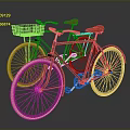 Vintage Black Bicycles With Red Seats Front Basket And Large Light Colored Tires