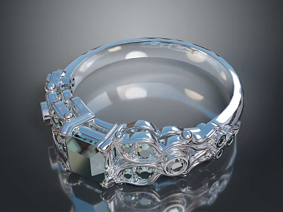 Silver Ring As Daily Living Accessory With Exquisite Design And Intricate Gemstone Patterns 3d model
