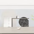 Modern Black Marble Console Table With Circular Top And Decorative Elements