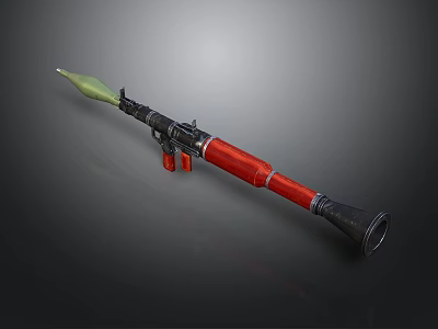 Military Rocket Launcher Weapon With Green Head Red Body And Black Components 3d model