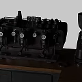 Professional Kitchen Appliances Three Head Espresso Machine Dark Brown And Black On Wooden Countertop