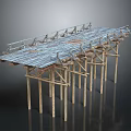 Construction Scaffolding Structure With Wooden Planks And Metal Supports Platform 3d model