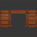 Classic Wooden Desk With Multiple Drawers And Metal Handles Design