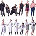 Group Of Multiple People In Various Poses And Different Casual Formal Outfits