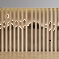 Wooden TV Background Wall With Vertical Slats And Mountain Pattern Design 3d model