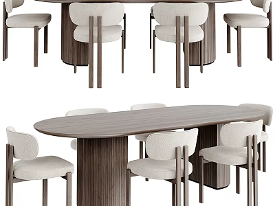 Modern Wooden Oval Dining Table with Upholstered Chairs Complete Dining Set 3d model