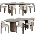 Modern Wooden Oval Dining Table with Upholstered Chairs Complete Dining Set 3d model