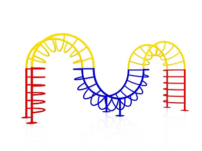Colorful Outdoor Kids Play Equipment With Yellow Blue Spiral And Red Ladder Structure 3d model