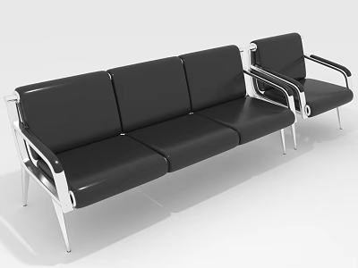 Modern Black Leather Sofa And Armchair With Chrome Metal Frame And Armrests 3d model