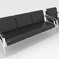 Modern Black Leather Sofa And Armchair With Chrome Metal Frame And Armrests