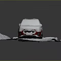 Red SUV Vehicle Covered With Snow On Snowy Ground And Tire Tracks
