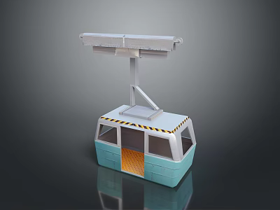 Blue Cable Car Cabin Featuring Transparent Windows Yellow Warning Stripes And Metal Frame 3d model
