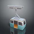 Blue Cable Car Cabin Featuring Transparent Windows Yellow Warning Stripes And Metal Frame