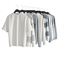 Loose Fit And Striped Casual Clothes Hanging On Hangers In White Gray Blue